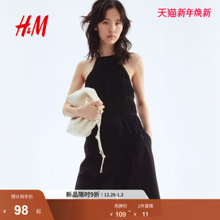 修身 新款 显瘦挂脖无袖 时尚 1290445 HM女装 缩褶吊带衫 背心2025冬季