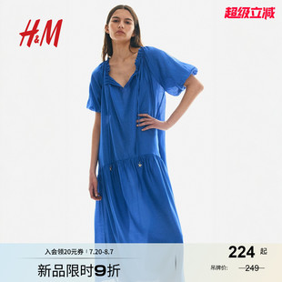 連衣裙秋季 2025女裝 有領(lǐng)長裙1276491 抽繩設(shè)計(jì)襯衫 短袖 新款
