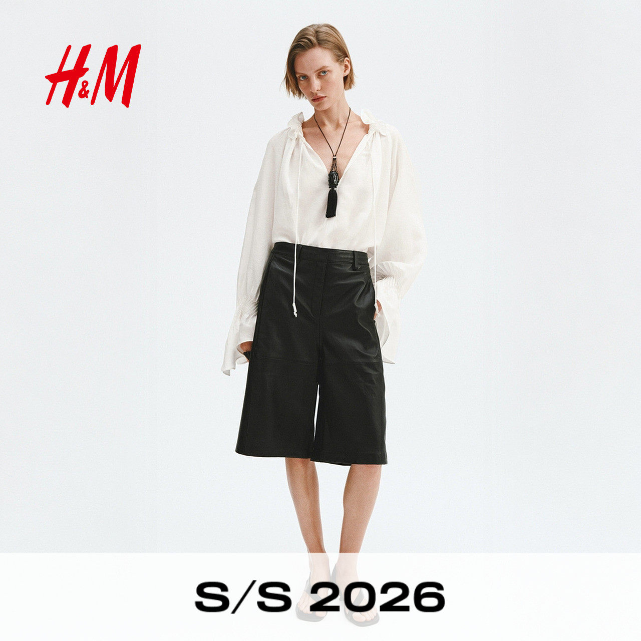 HM女装衬衫2026夏季新款户外出游感穿搭亚麻浪漫繁复衬衫133