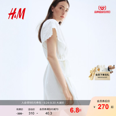 HM2025年夏季新款女装时尚休闲刺绣棉质连身短裤1293953