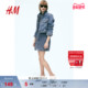 HM女装 短裙1215380 长袖 连衣裙春季 休闲风翻领牛仔A字修身