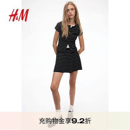 HM女装毛针织衫2025夏季新款短袖圆领修身显瘦短款开衫1271632