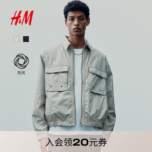長袖 HM男裝 夾克2025秋季 新款 風寬松夾克拉鏈外套1262257 翻領工裝