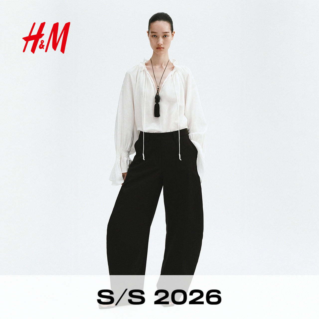 HM女装裤子2026夏季新款灯笼裤腿精裁低腰长裤通勤西装裤133