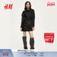HM女装 party小礼服1321937 缎质宽松长袖 连衣裙冬季 泡泡袖