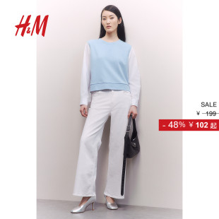 时尚 HM女装 修身 新款 圆领层叠感上衣1274535 卫衣2025年秋季
