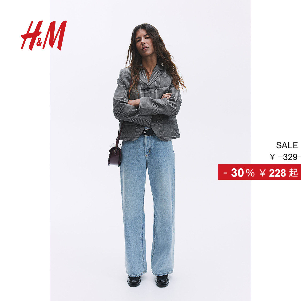 HM女装春季V领单排扣休闲西装1265870