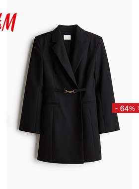 HM女装连衣裙冬季时尚保暖斜纹西装式通勤礼服裙1269362