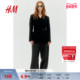 西装 冬季 配腰带围裹式 HM女装 V领气质宽松长袖 通勤西服外套1270608