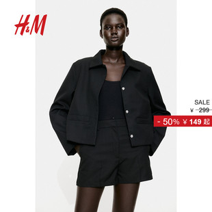 简约翻领长袖 HM女装 舒适时尚 新修身 外套1253184 短外套冬季