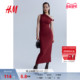斜肩型修身 HM女装 连衣裙冬季 收腰扭结单肩礼服裙1265423