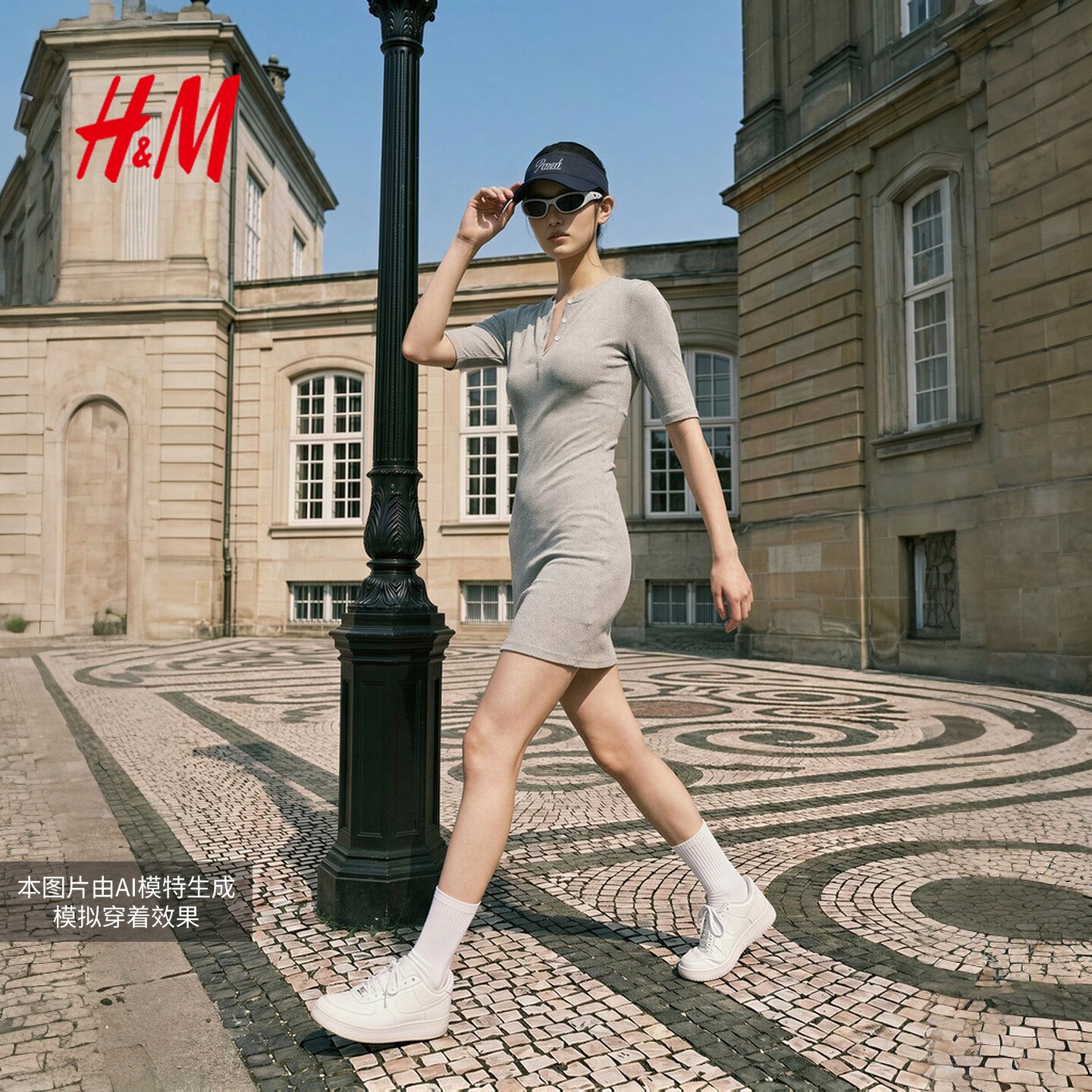 HM女装连衣裙26年春夏新品短袖亨利领休闲通勤短款连衣裙1000