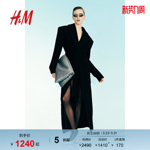 毛呢外套腰部系带圈绒梭织大衣1267447 S女装 H&MStudio