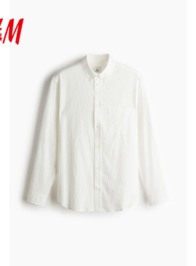 HM男装衬衫冬季新品休闲时尚帅气纹理感长袖衬衫外套1222525