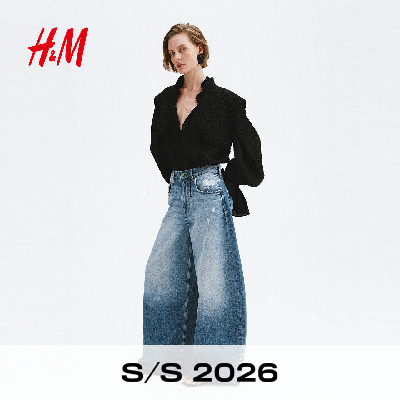 HM女装牛仔裤2026夏季新款复古直筒裤宽松阔腿中腰裤子1334241