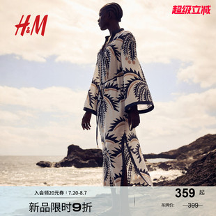 腰部系帶裙衫 HM女裝 新款 式 連衣裙2025夏季 植物印花長(zhǎng)裙1289486