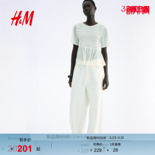 下摆缩褶上衣1293345 春夏韩系复古穿搭通勤气质裙式 HM女装 衬衫