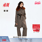 气质上衣单排扣格子长款 HM女装 毛呢外套冬季 大衣1298554