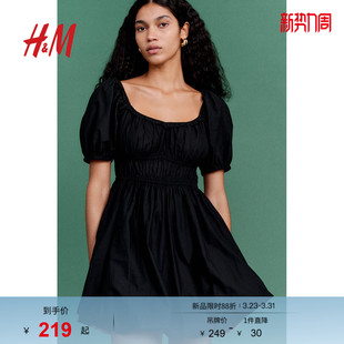 连衣短裙1280536 透气休闲泡泡灯笼袖 HM女装 连衣裙春季