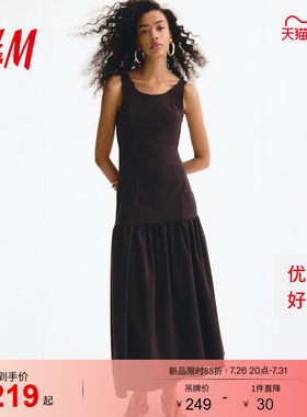 HM女装连衣裙2026夏季新款背心式喇叭裙摆低露背连身裙1345161