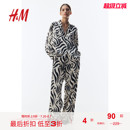 翻领内搭斜纹布古巴领长袖 HM女装 时尚 衬衫 上衣1261226 秋季