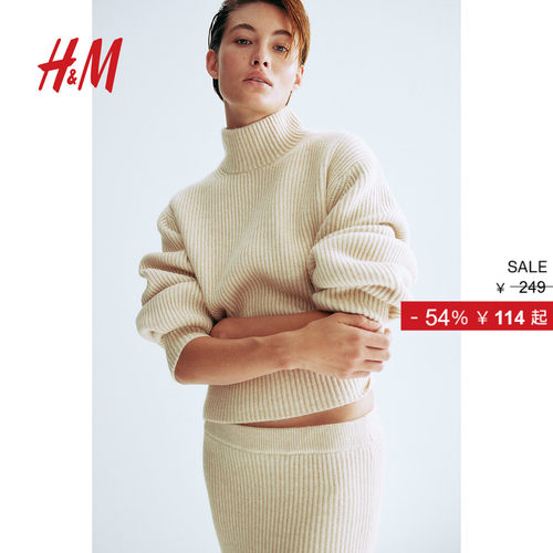 hm毛针织衫高领罗纹时尚