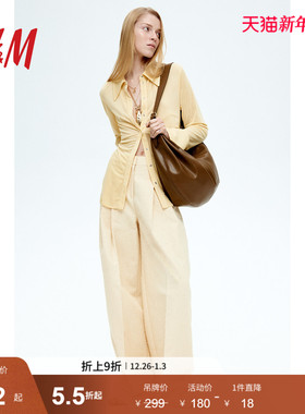 HM S/S女装衬衫春季时尚休闲蛇纹褶皱网眼衬衫1291427