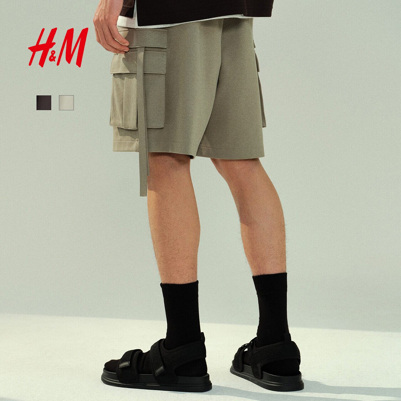 HM男装休闲裤秋季山系宽松休闲美式时尚潮流工装裤短裤1288835