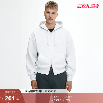 HM男装女装卫衣2025新款加绒加厚宽松拉链连帽衫打底衫1240531