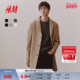 宽松翻领中长款 HM男装 毛呢大衣冬季 外套1225636