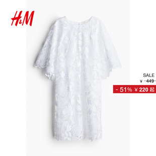 背面系带蕾丝连衣裙1238369 女装 HM2025冬季 新款