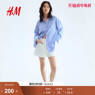 气质通勤亚麻混纺宽松空调衫 HM女装 新款 2025冬季 衬衣1283782 衬衫
