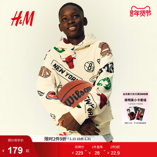 【NBA】HM童装儿童男童卫衣冬季宽松印花连帽衫1296488