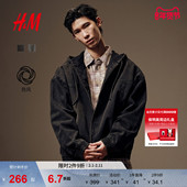 HM男装 潮流连帽夹克1300912 型美式 牛仔外套冬季 宽松版