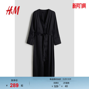 HM女士睡衣春季 轻柔舒适缎质睡袍1260334