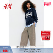 HM女装 上衣1056840 潮流印花圆领长袖 卫衣冬季 学院风时尚