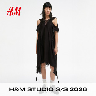 新款 H&MStudio 连衣裙春季 2026女装 蕾丝边缎质连衣裙1328957
