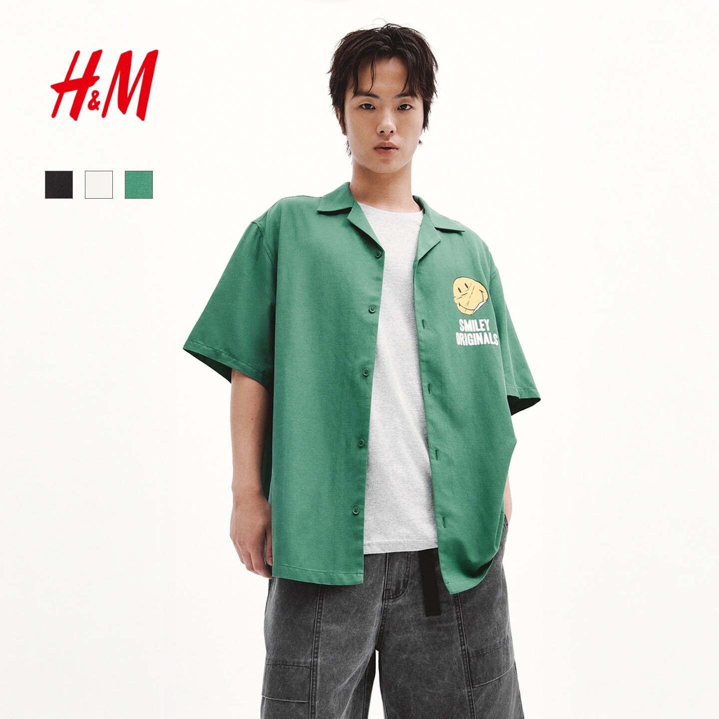 【Smiley】HM男装衬衫2026夏季新款宽松版型古巴领衬衫1340548