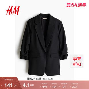 设计感修身 HM女装 无扣褶袖 2026春季 通勤外套1124589 西装