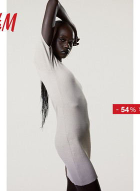 HM女装连衣裙春季新时尚简约罗纹针织修身短袖短裙1208739