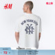 女装 T恤春季 情侣装 美式 HM男装 宽松短袖 上衣1313924 侯明昊同款