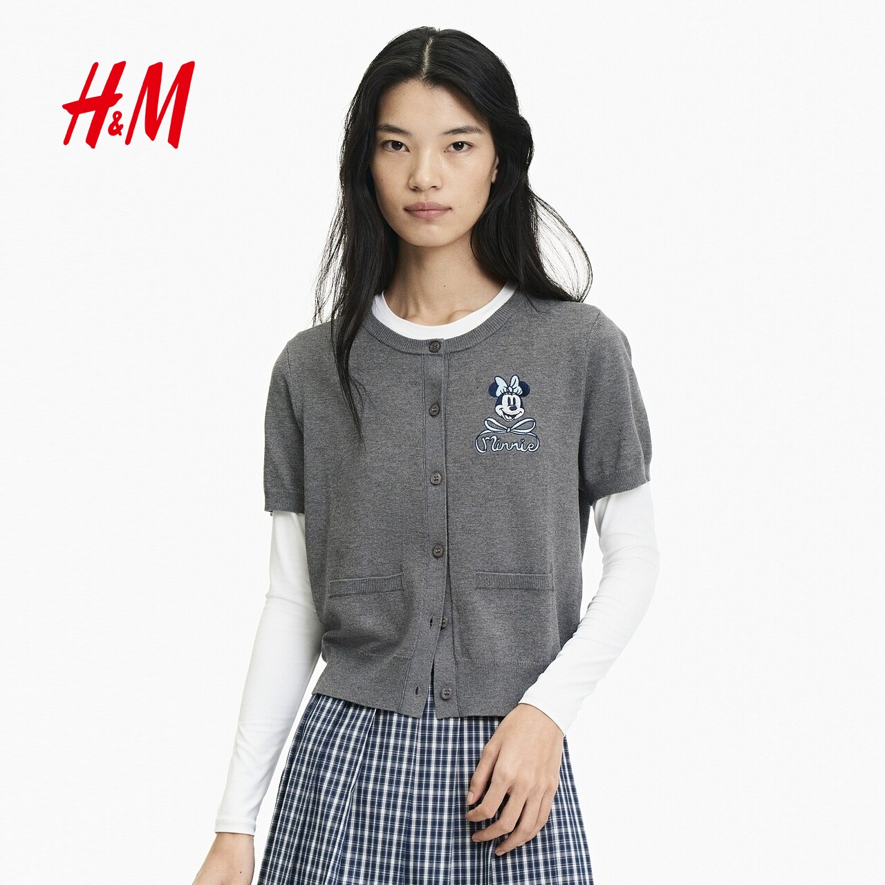 【迪士尼系列】HM女装毛针织衫2026秋季新款刺绣短袖上衣1353493图片