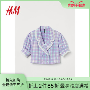 梭织蕾丝泡泡短袖 HM女装 冬季 西服外套职业装 西装 0990353