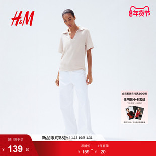HM女装衬衫春季针织海鸥领知识分子风衬衣短袖1294674