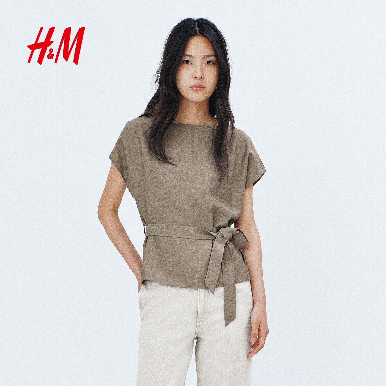 HM2026夏季新款女装系带短袖上衣1349093图片