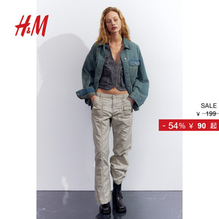 休闲裤 裤 秋季 休闲棉质帆布低腰工装 1203803 时尚 HM女装