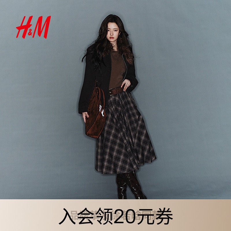 hm女鞋2025新款尖头过膝棕色长靴时装靴1306811