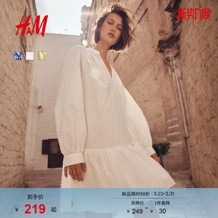 圆点薄纱设计感碎花裙1296356 极简风a字宽松法式 HM女装 连衣裙夏季