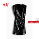 晚宴节日party小礼服裙1251994 亮片垫肩修身 HM女装 连衣裙冬季