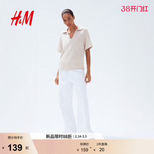 HM女装衬衫春季针织海鸥领知识分子风衬衣短袖1294674